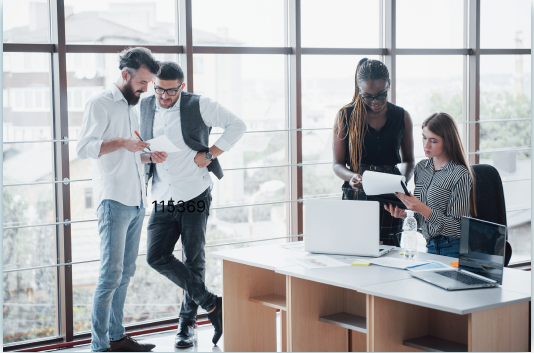 Professionals collaborating in modern office
